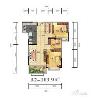 御天城蟠龙居南区(a)3室2厅1卫103.9㎡户型图